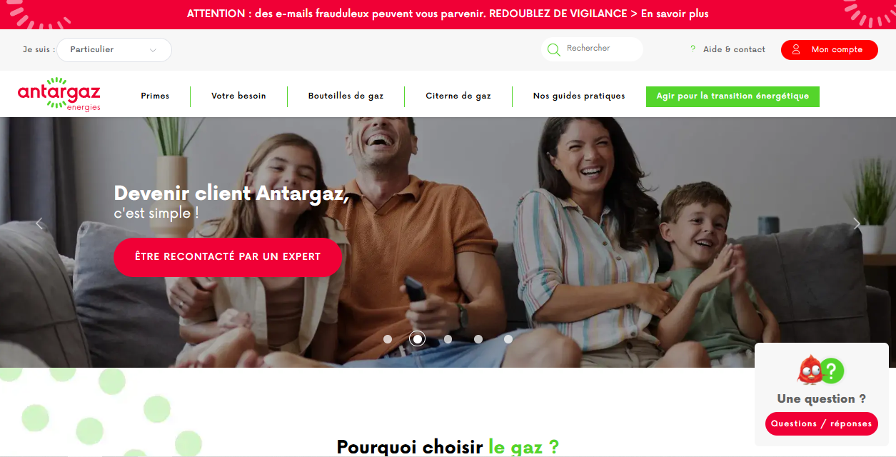 Antargaz website homepage