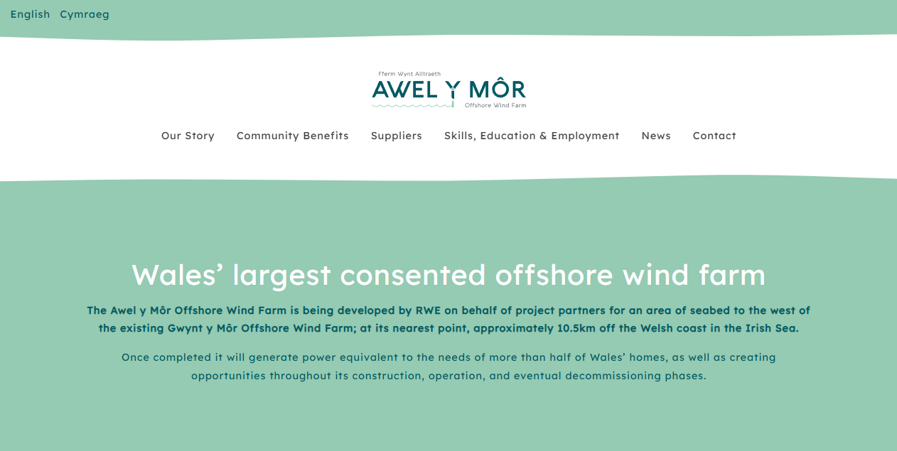 Awel Y Mor Offshore Wind Farm Ltd website homepage