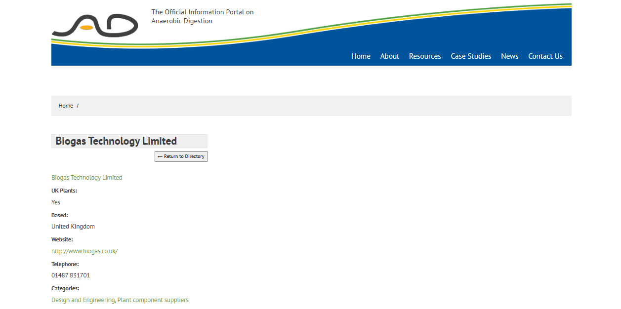 Biogas Technology Ltd website homepage