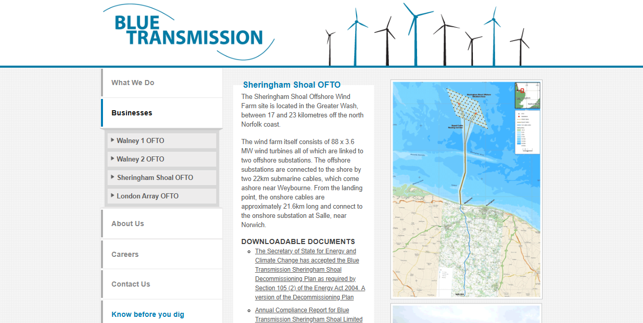 Blue Transmission Sheringham Shoal Ltd website homepage