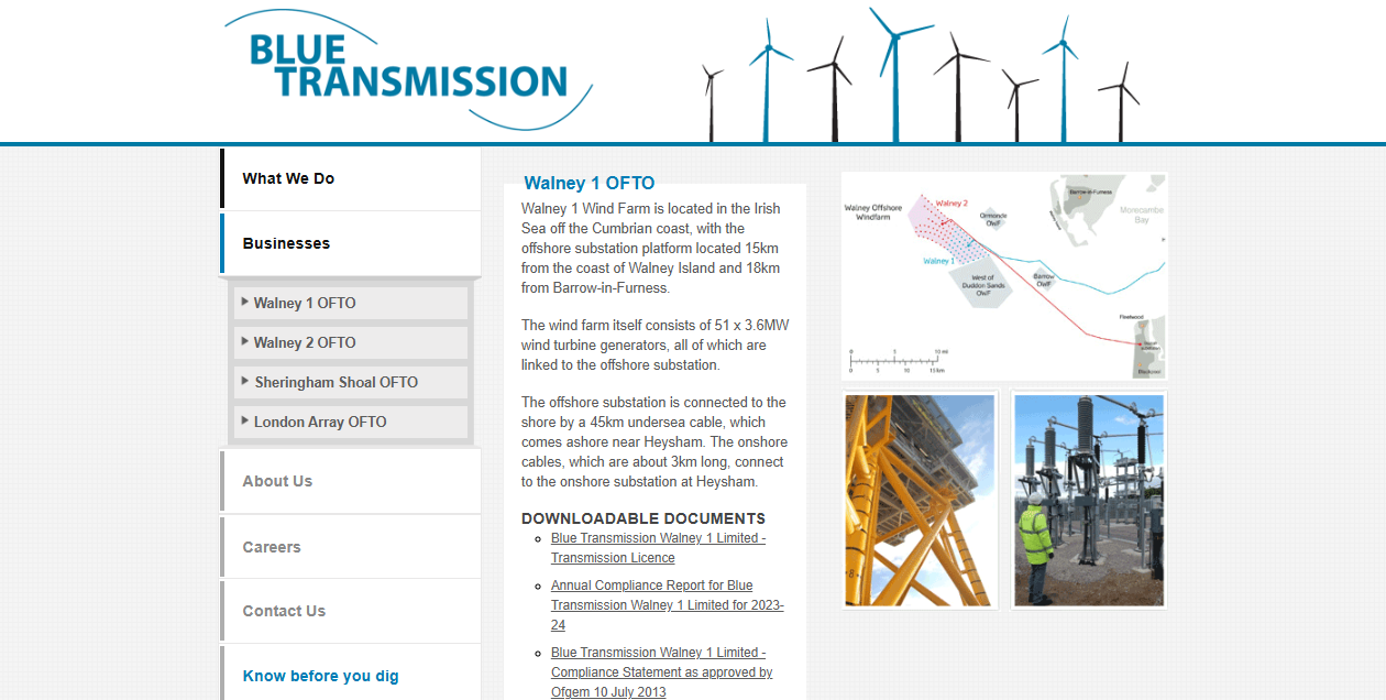 Blue Transmission Walney 1 Ltd website homepage