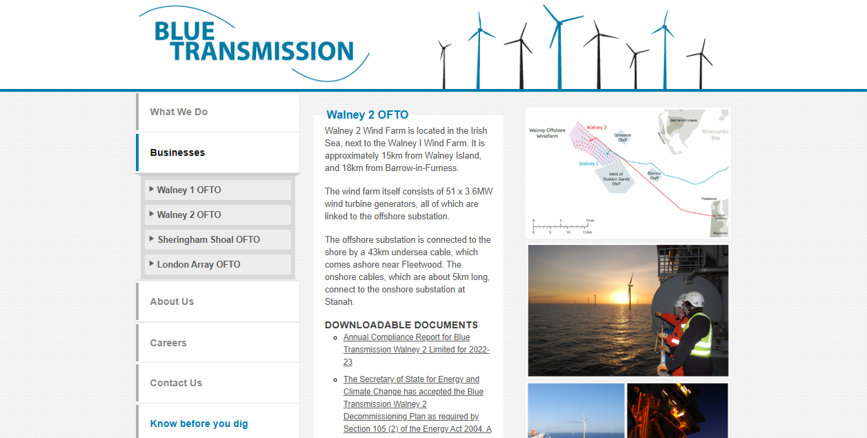 Blue Transmission Walney 2 Ltd website homepage