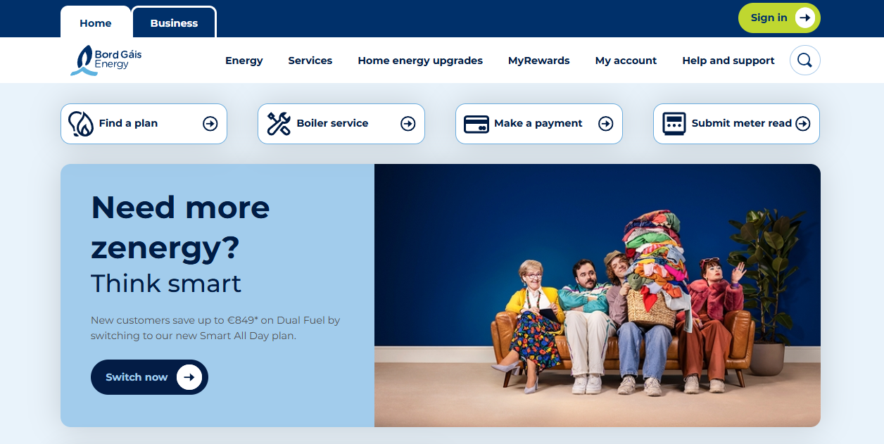Bord Gais Energy Ltd website homepage