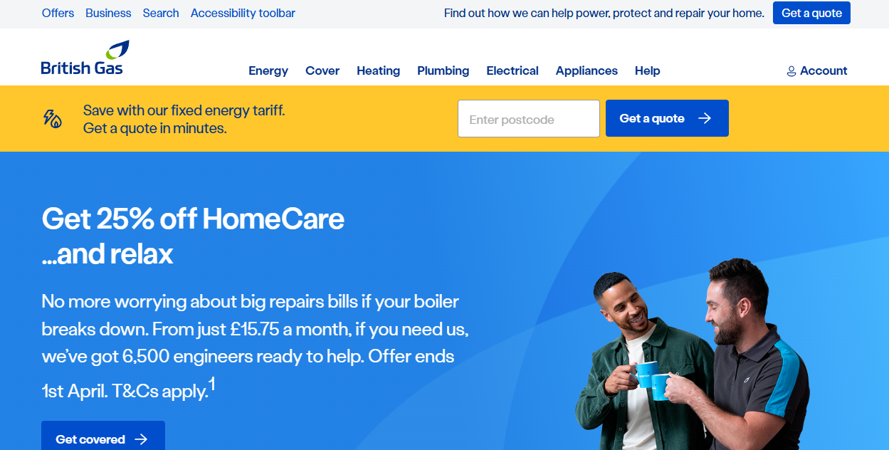 British Gas Limited  website homepage