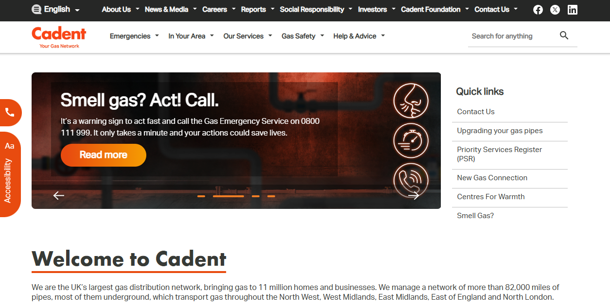 Cadent Gas Ltd website homepage