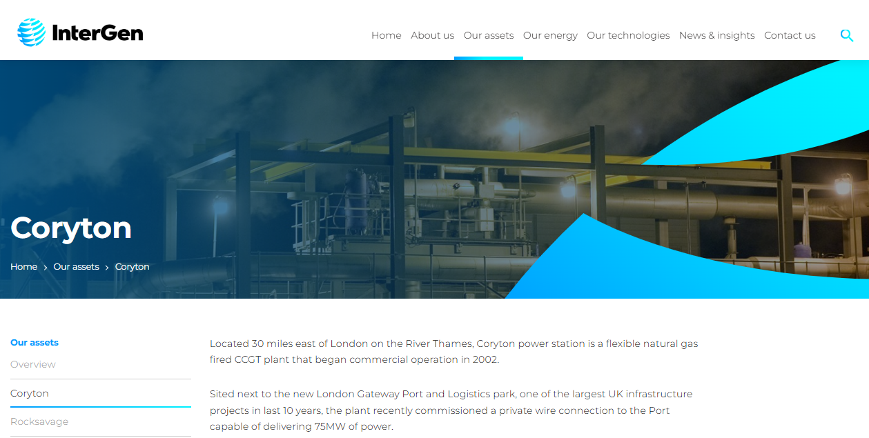 Coryton Energy Company Ltd website homepage