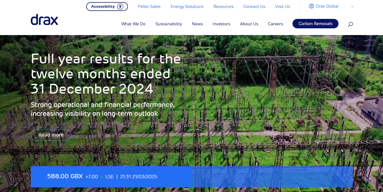 Drax Power Ltd website homepage