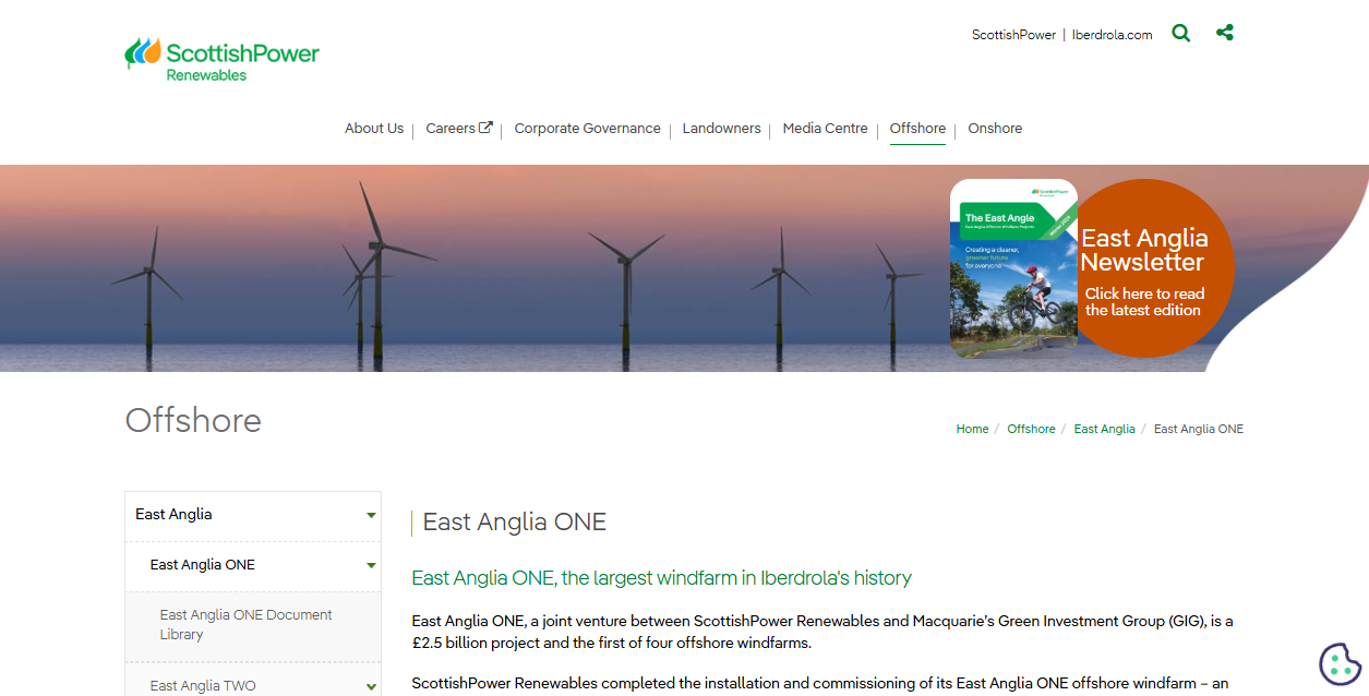 East Anglia One North Ltd website homepage