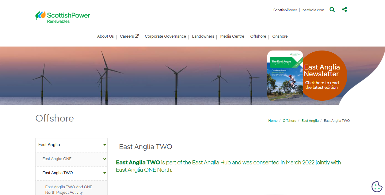 East Anglia Two Ltd website homepage