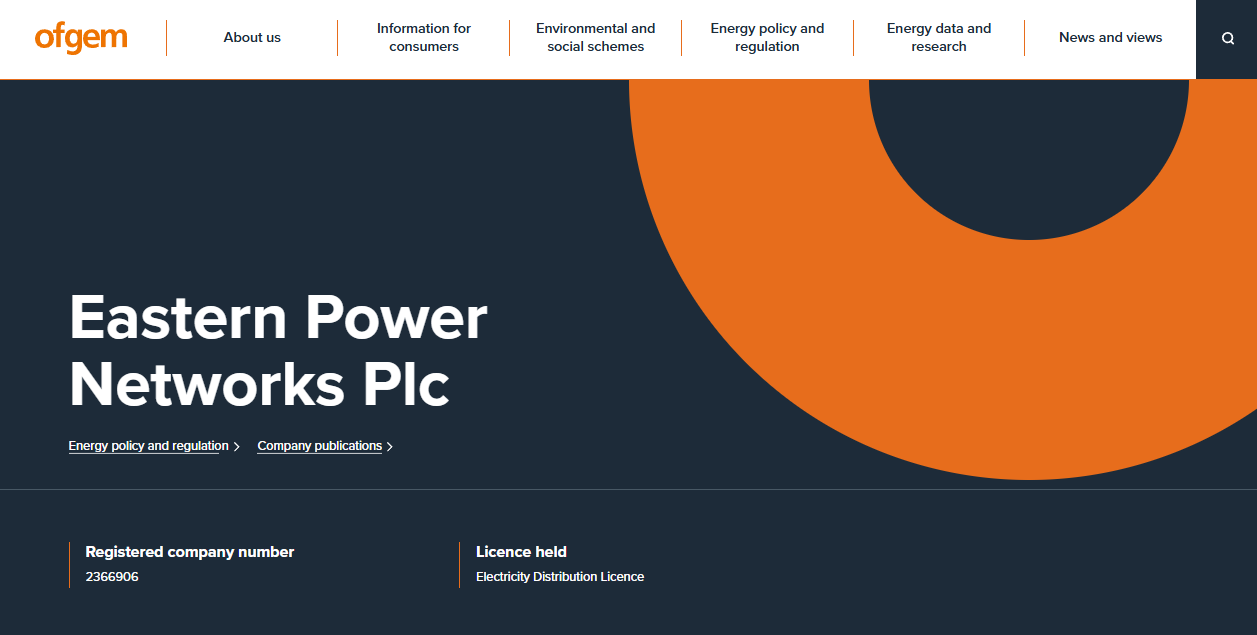 Eastern Power Networks Plc website homepage