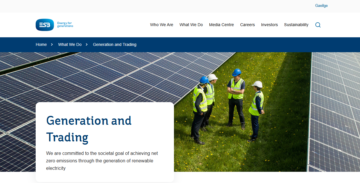 Esb Independent Generation Trading Ltd website homepage