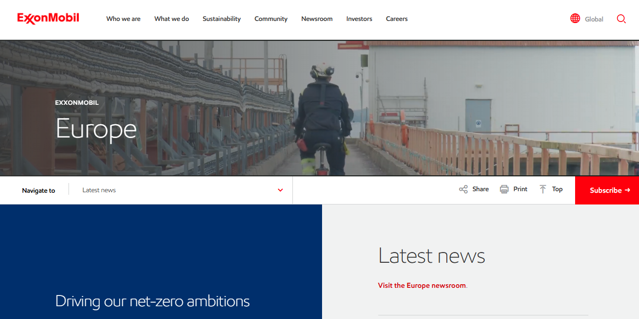 Exxonmobil Gas Marketing Europe Ltd website homepage
