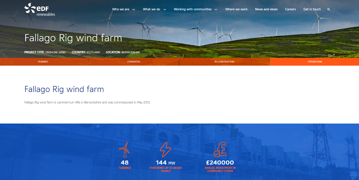 Fallago Rig Windfarm Ltd website homepage