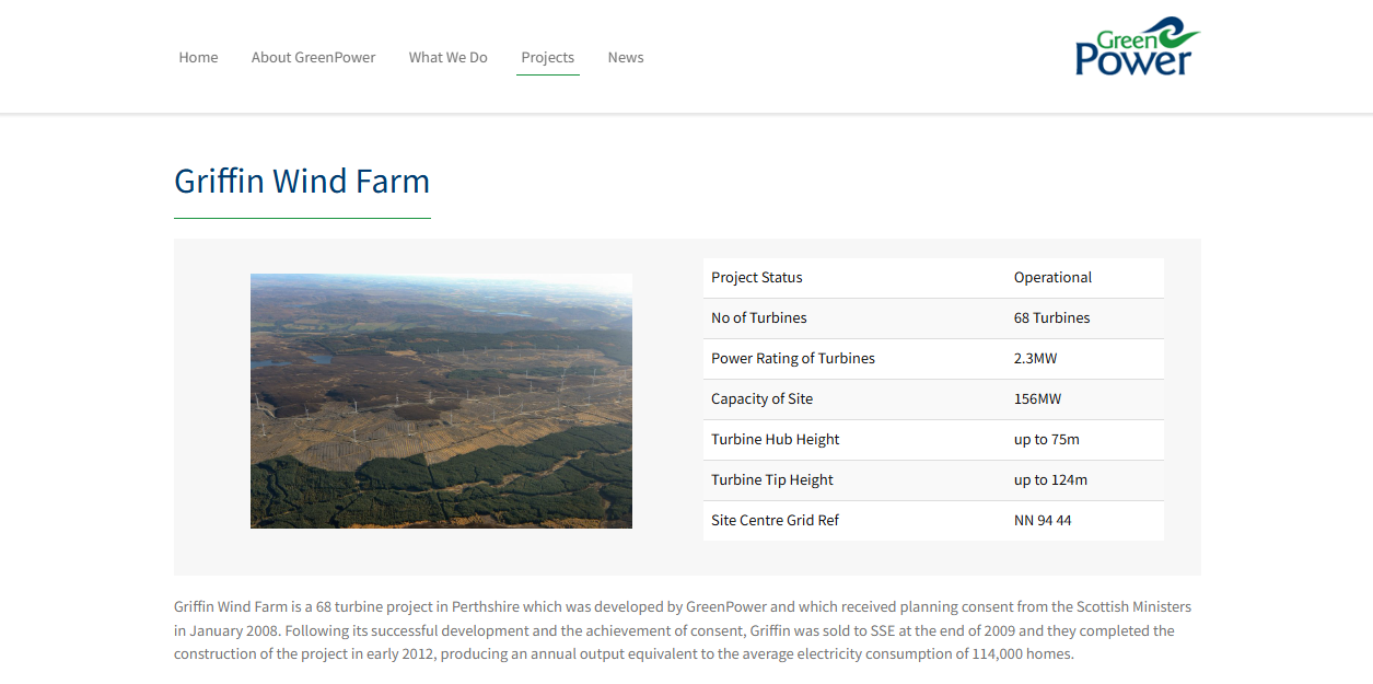 Griffin Wind Farm Ltd website homepage