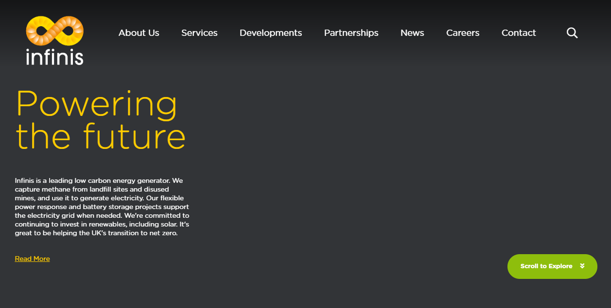 Infinis Energy Storage Ltd website homepage