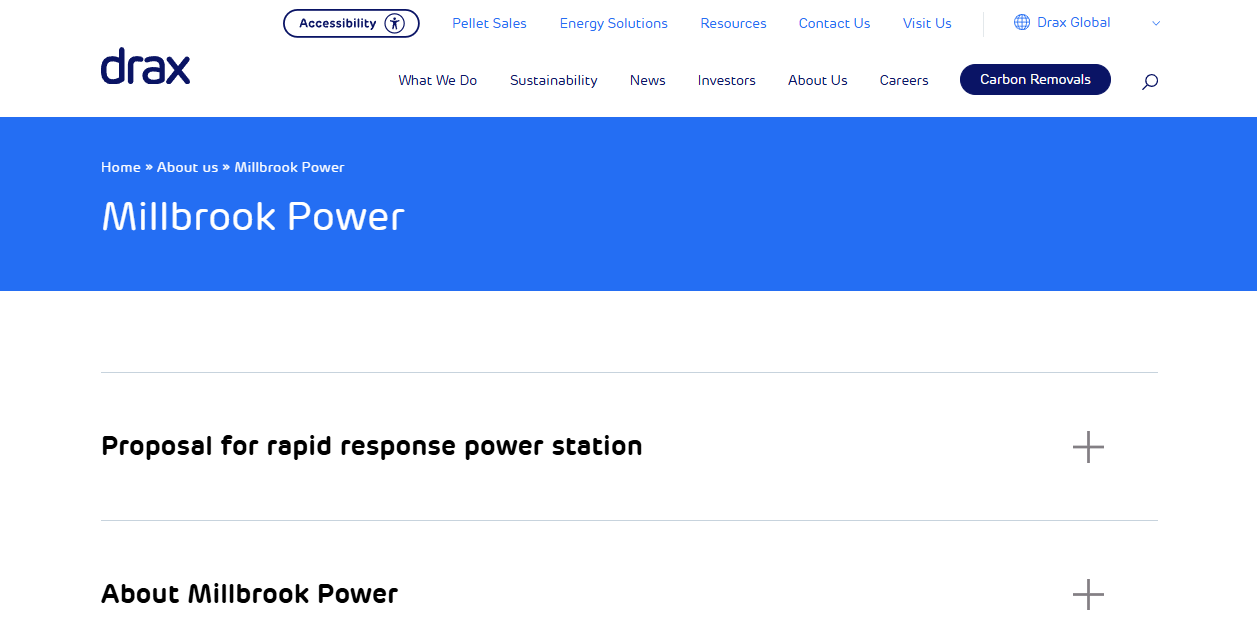Millbrook Power Ltd website homepage
