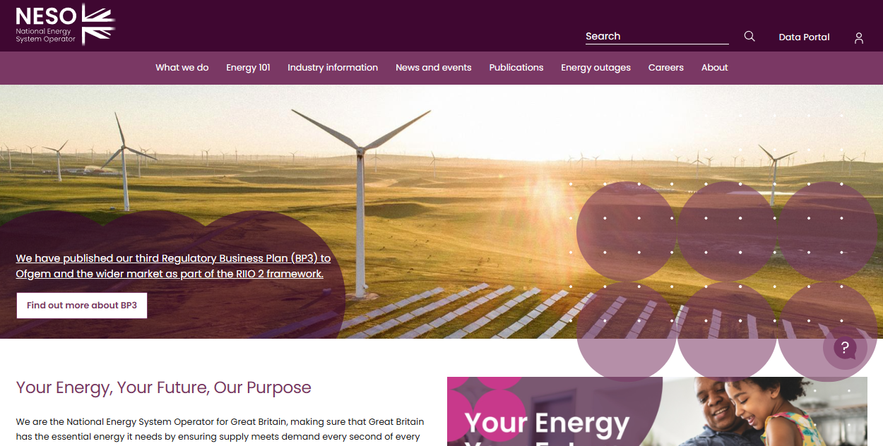 National Grid Electricity System Operation Ltd website homepage