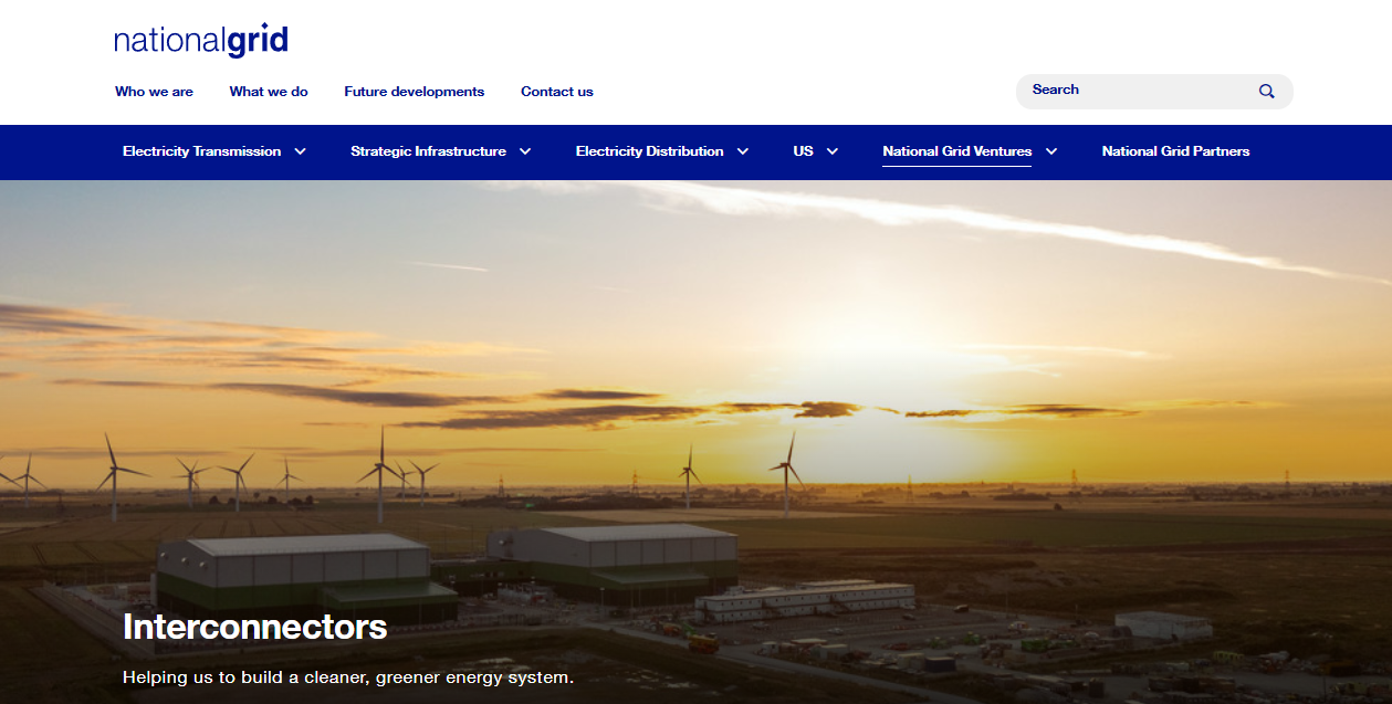 National Grid Interconnectors Ltd website homepage