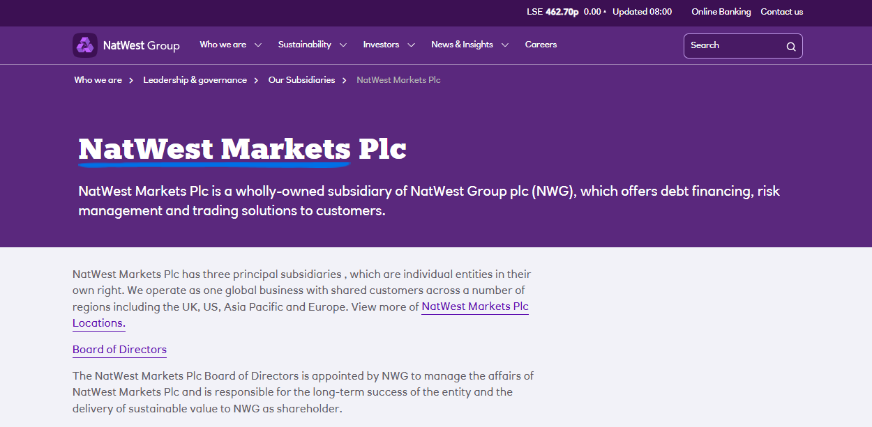 Natwest Markets Plc  website homepage