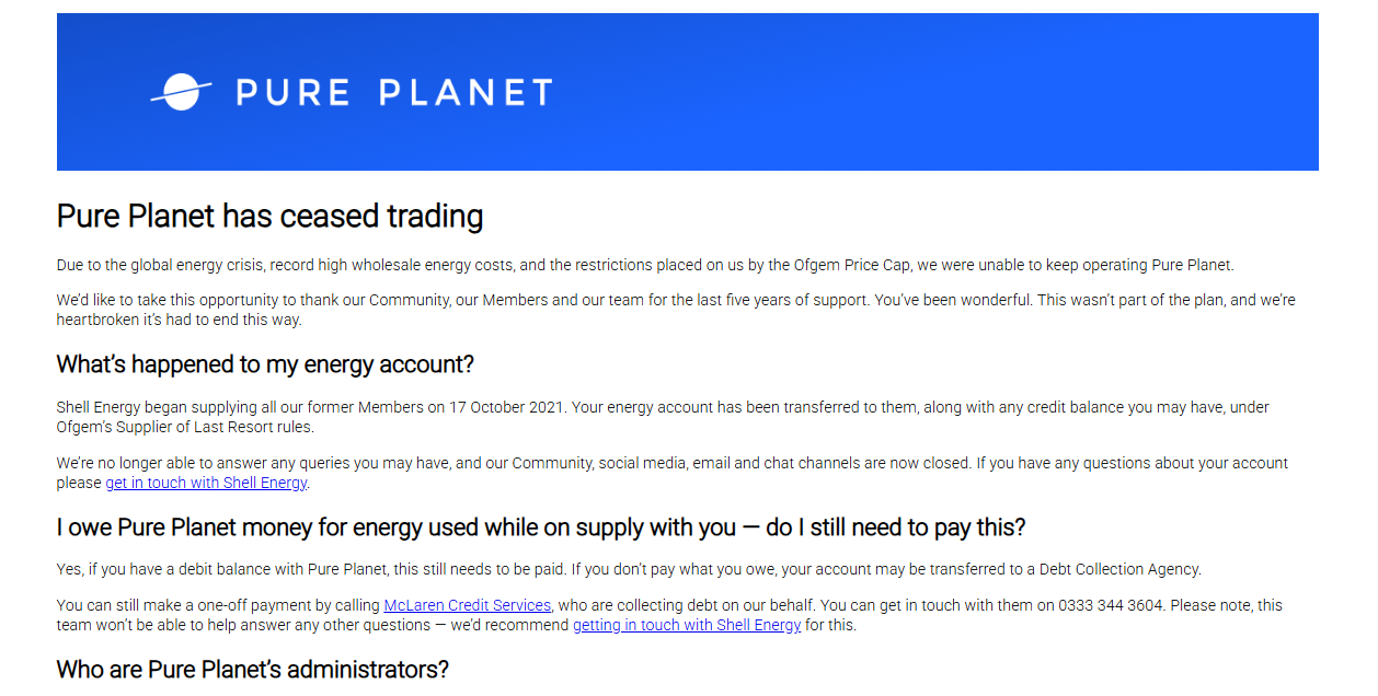 Pure Planet Ltd website homepage