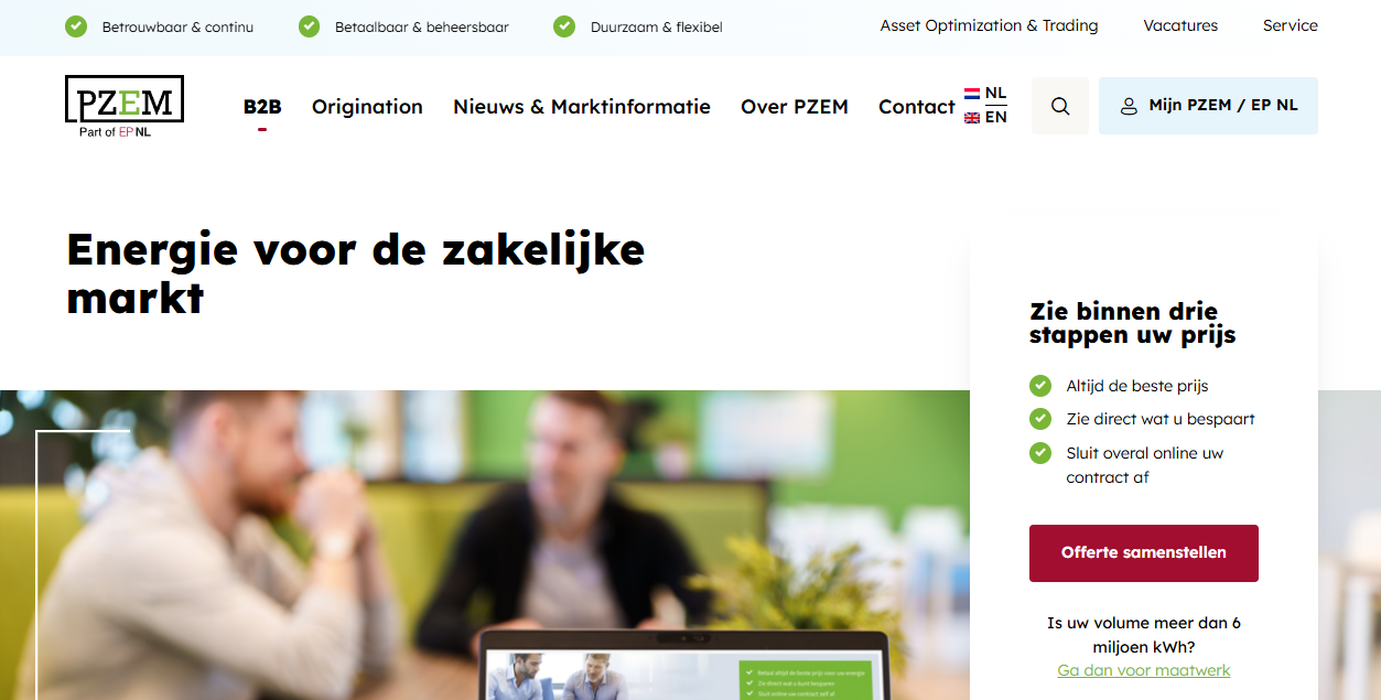 Pzem B.v website homepage