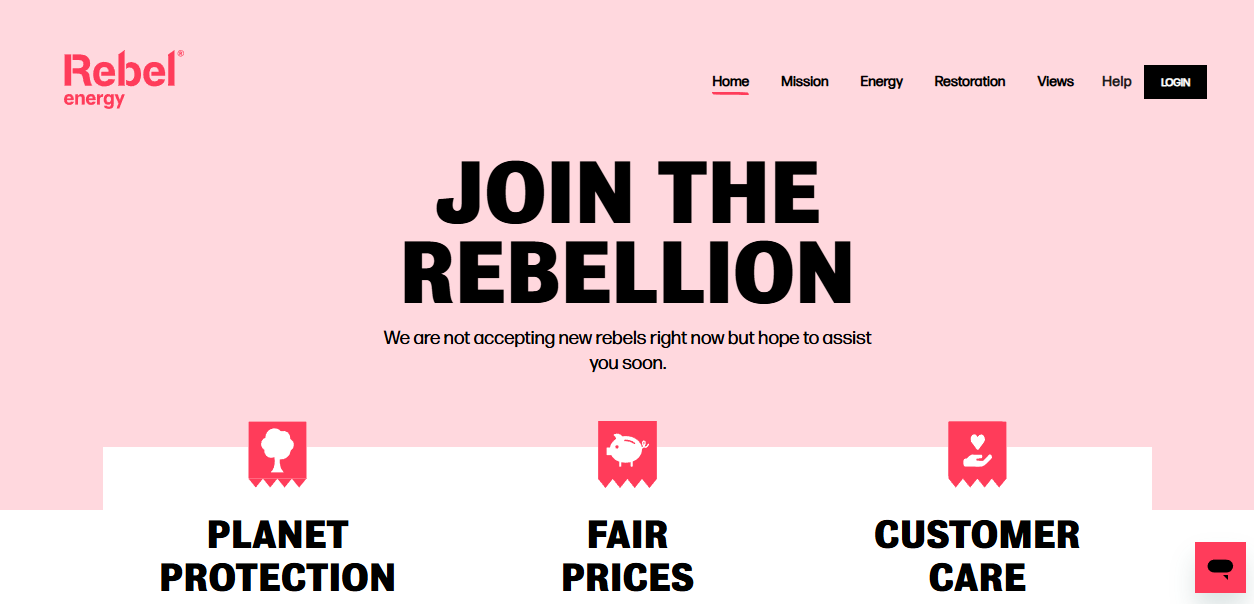 Rebel Energy Supply Ltd website homepage