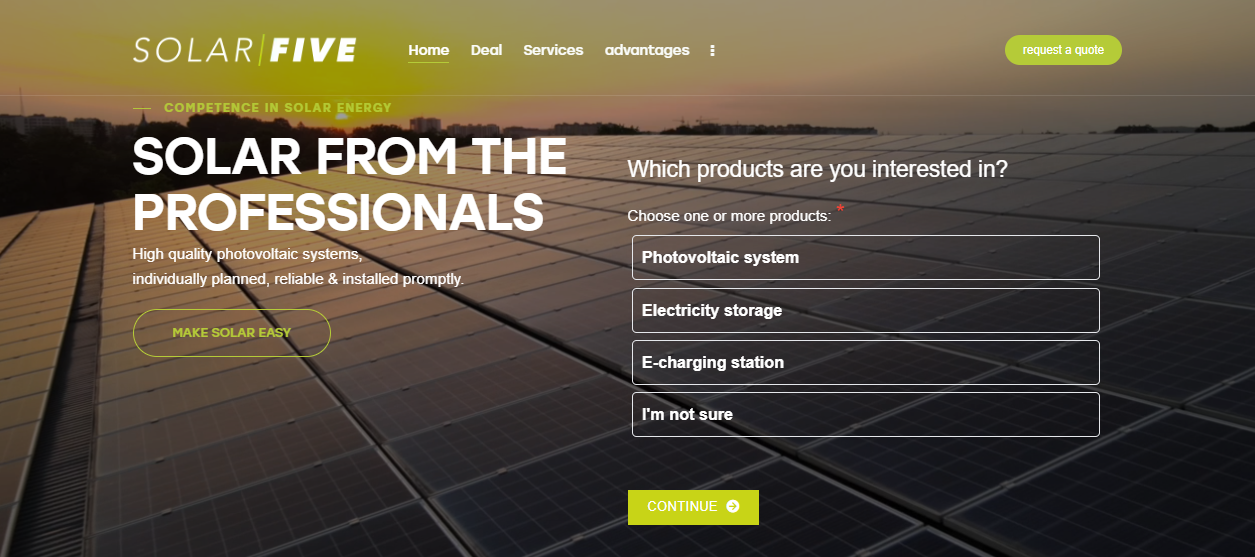 Solarfive Ltd website homepage
