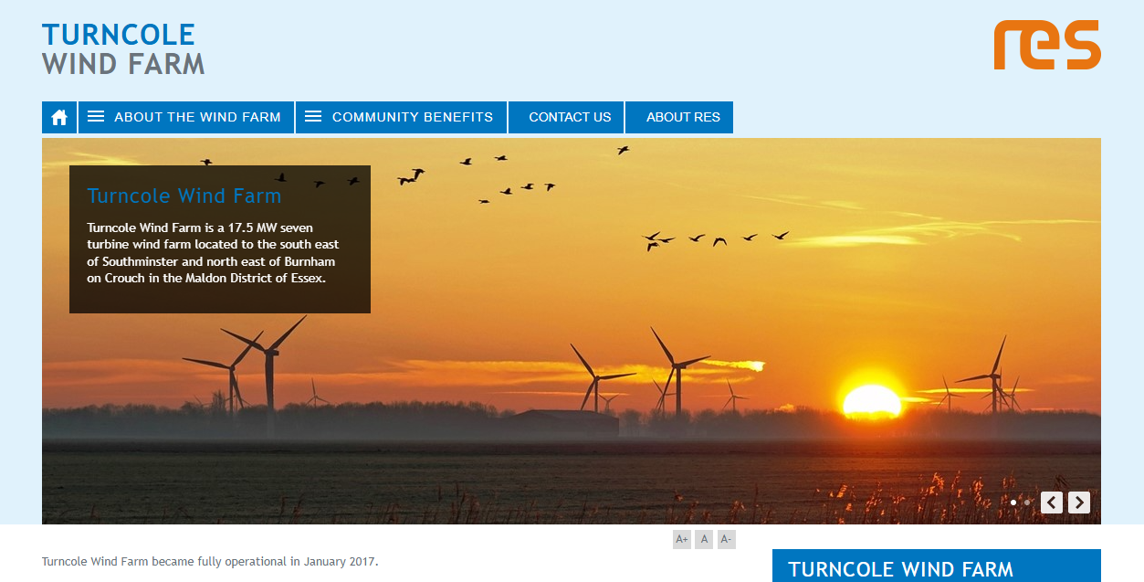 Turncole Wind Farm Ltd website homepage