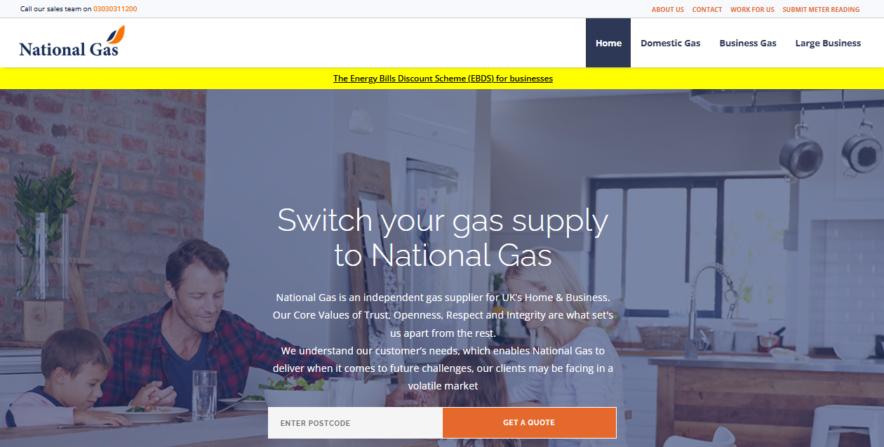 Uk National Gas Ltd website homepage