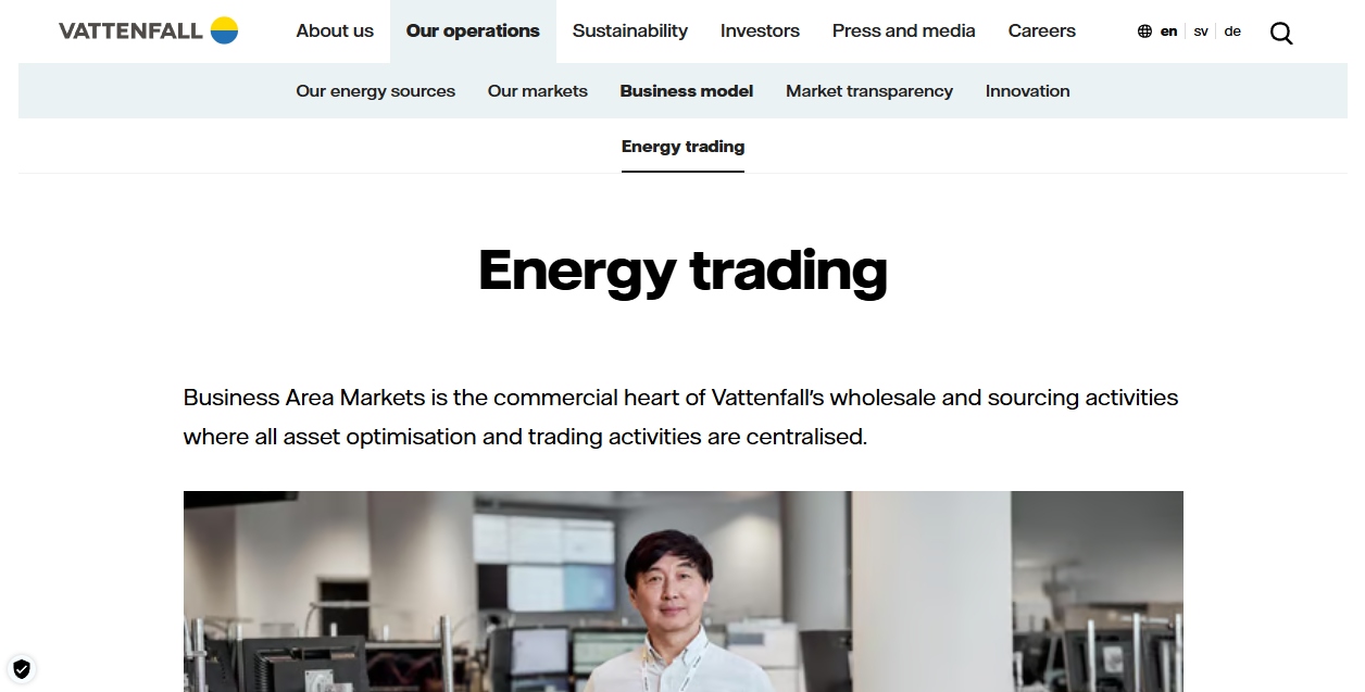 Vattenfall Energy Trading Netherlands website homepage